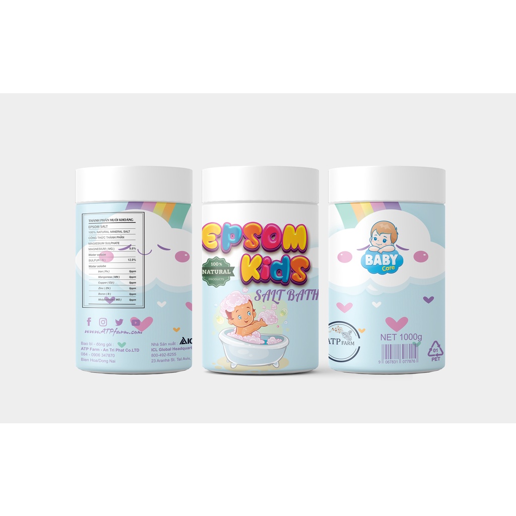 ATP Farm - CHÍNH HÃNG : 1KG Muối tắm EPSOM KID - Organic 100% Cao cấp Nhập khẩu Châu Âu