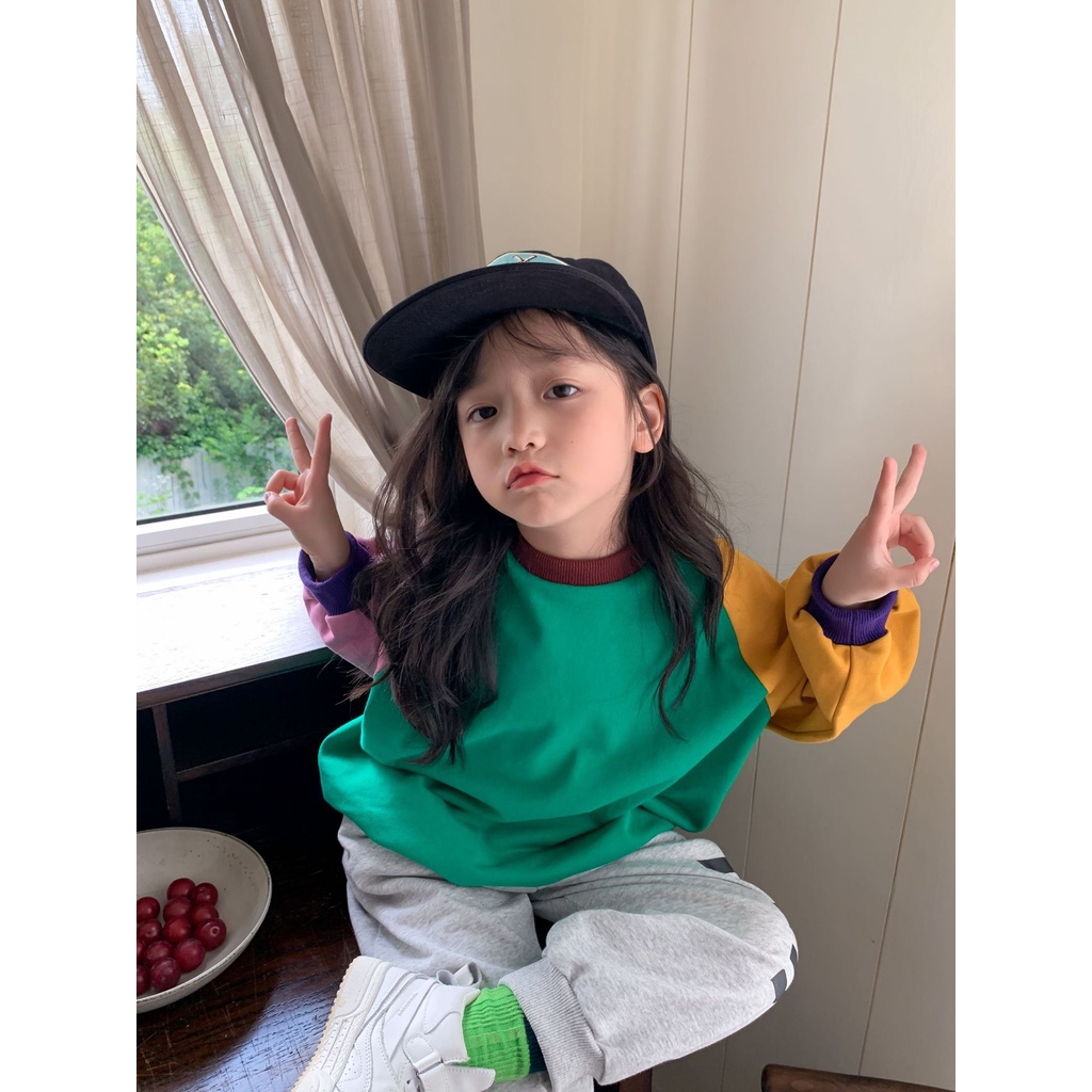 Áo sweater raglan mix màu lạ mắt cho bé A855