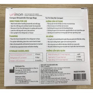 Túi trữ sữa Unimom Compact 210ml ( 60 túi/ hộp)