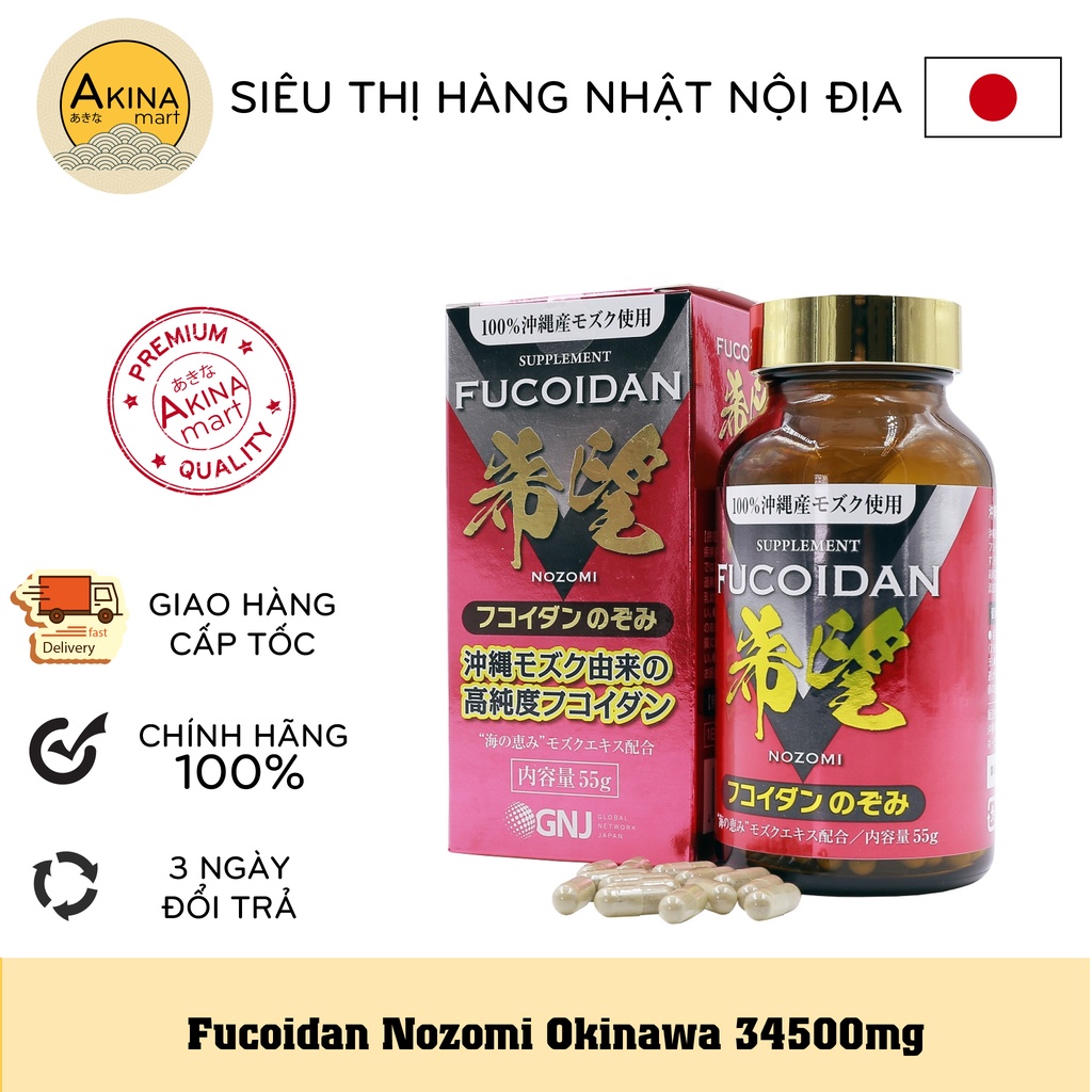 HCM - HÀNG CÔNG TY  - Viên nang tảo Mozuku Fucoidan Nozomi 240 viên, chiết xuất 100% tảo nâu cải thiện hệ miễn dịch