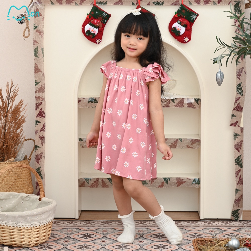 Váy bé gái cánh tiên chun đũi tằm 1-6 tuổi họa tiết hoa màu hồng MonBabies VL23