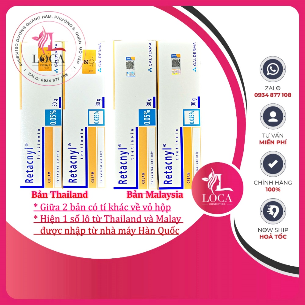 Tretinoin Retacnyl Cream 0,025%, 0.05% [30g- Auth]- Kem hỗ trợ giảm mụn trẻ hóa da