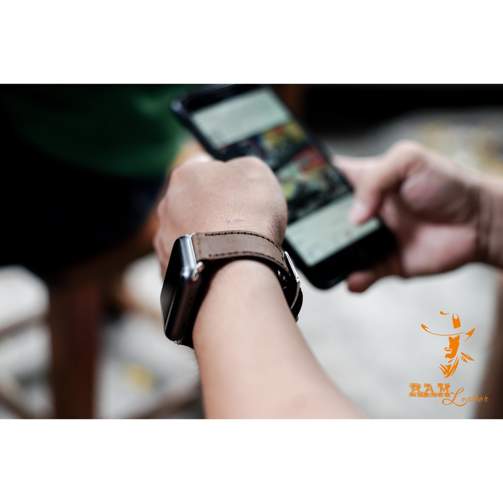 Dây Đồng Hồ AW, iWatch Series 7 SE 6 5 4 3 2 1 Đủ Size Da Bò Thật Bền Đẹp Nâu Đất