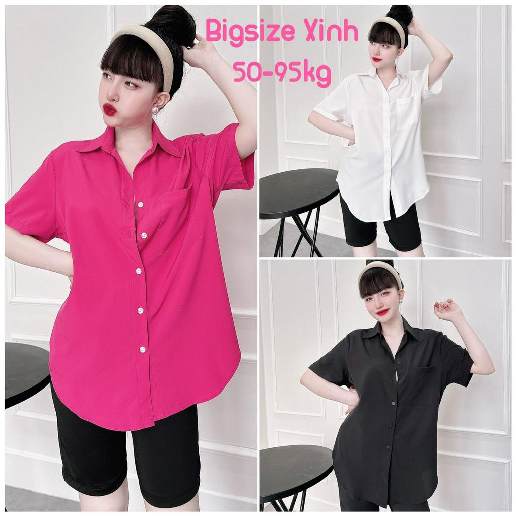 Áo sơ mi tay ngắn bigsize 50-95kg, áo sơ mi trăng, sơ mi hồng hottrend