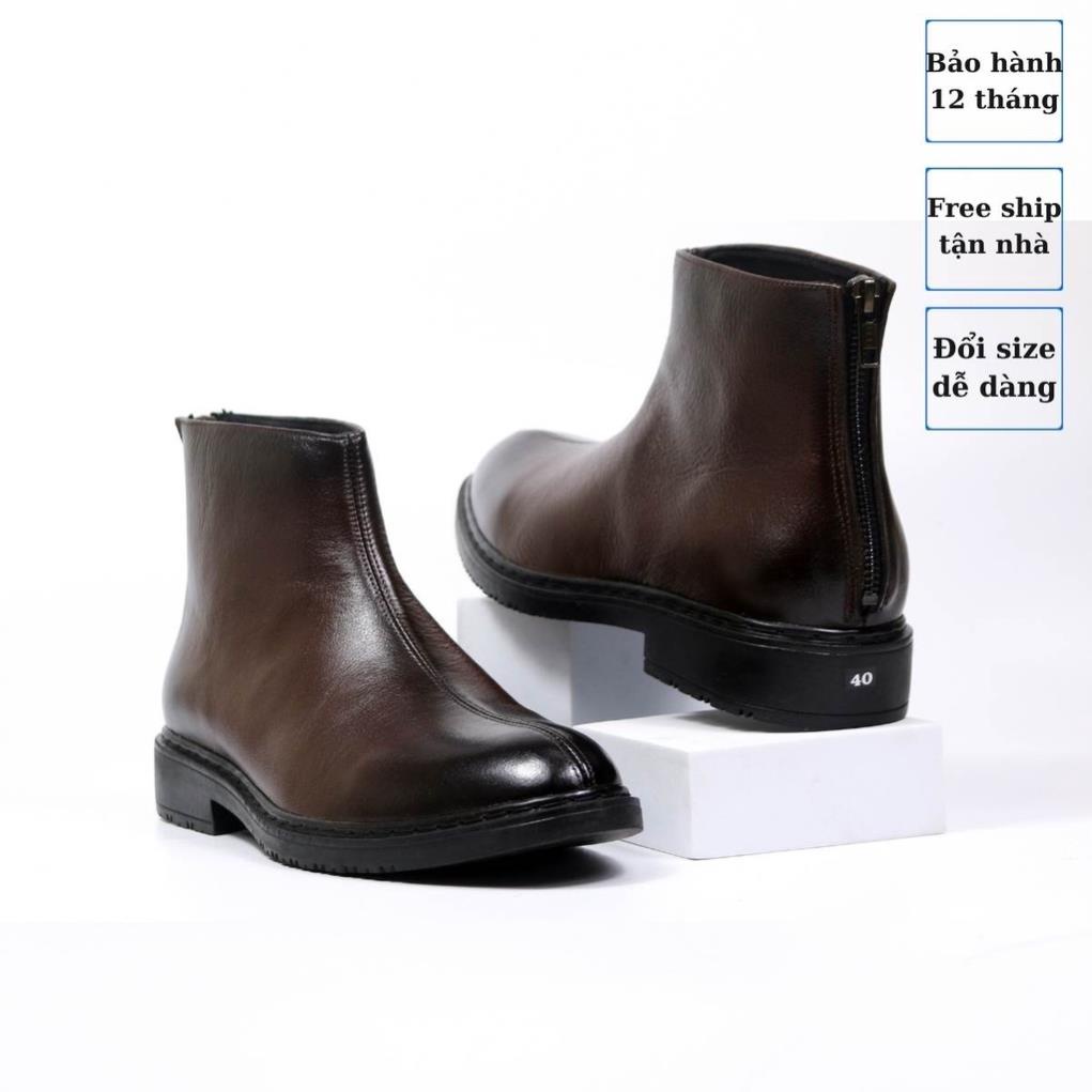 Giày da nam công sở Chelsea Boot Zip Nâu da bò bảo hành 1 năm Lucas shoes 🐦