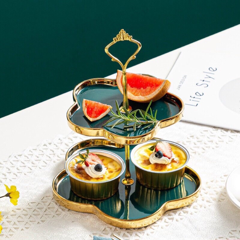 Khay bánh pancake 3 tầng theo phong cách bắc âu sang chảnh - Khay sứ 3 tầng viền vàng sang trọng (nhiều mẫu)