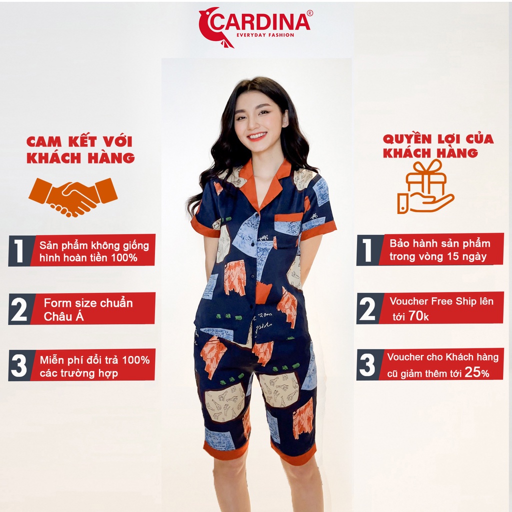 Đồ Bộ Nữ 𝐂𝐀𝐑𝐃𝐈𝐍𝐀 Pijama Chất Lụa Satin Nhật Cao Cấp Quần Lửng Áo Cộc Tay Họa Tiết Độc Đáo 2Pi16