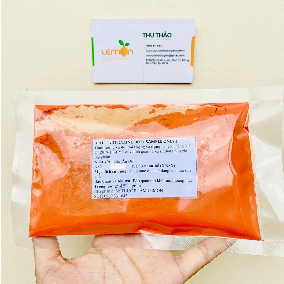 [100g-500g] Màu vàng chanh TARTRAZINE tạo màu vàng đẹp mắt cho gà ủ muối, bánh kẹo, nước ngọt, siro