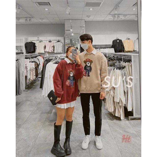 Áo nỉ gấu mũ đỏ cotton HT12