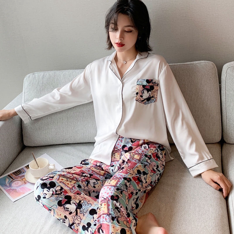 Set Đồ Ngủ Dài Tay In Họa Tiết Xinh Xắn Cho Nữ