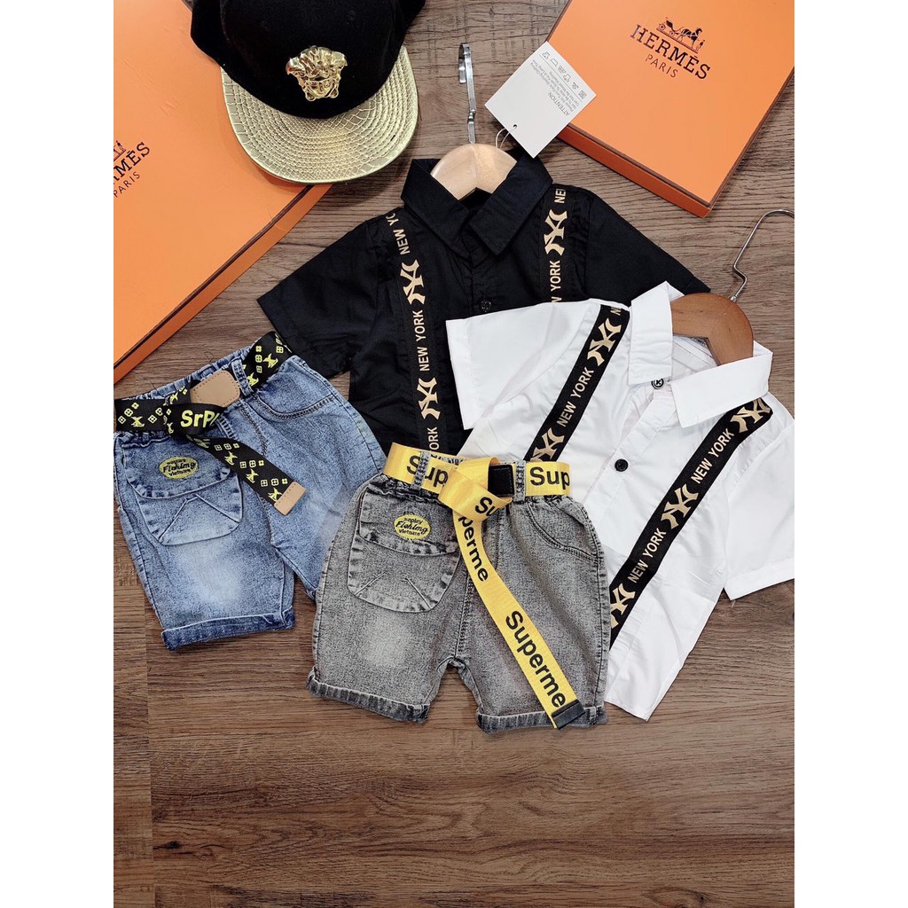 SET QUẦN JEANS ÁO SƠ MI N.Y SANG CHẢNH CHO BÉ TRAI - BSMNY