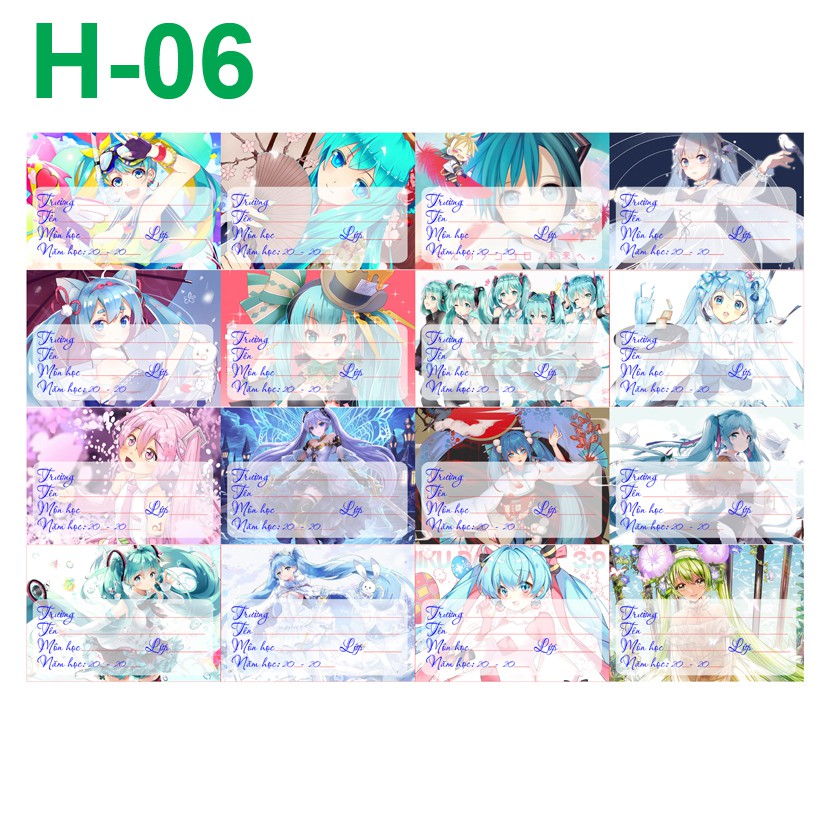 Nhãn vở Anime Vocaloid- Hatsune Miku- Rinlen (1 set 16 nhãn vở khác nhau)