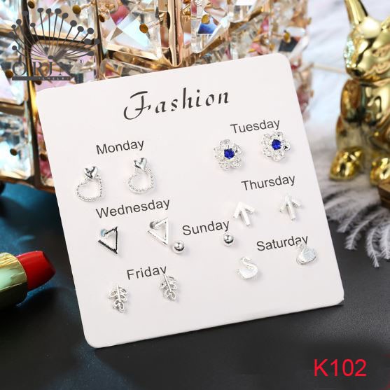 Set bông tai nữ - Set khuyên tai 6 đôi trong tuần nhỏ xinh K98 K99 K100 K101 K102 K103 K104 K105 K106 K107 K167 K168