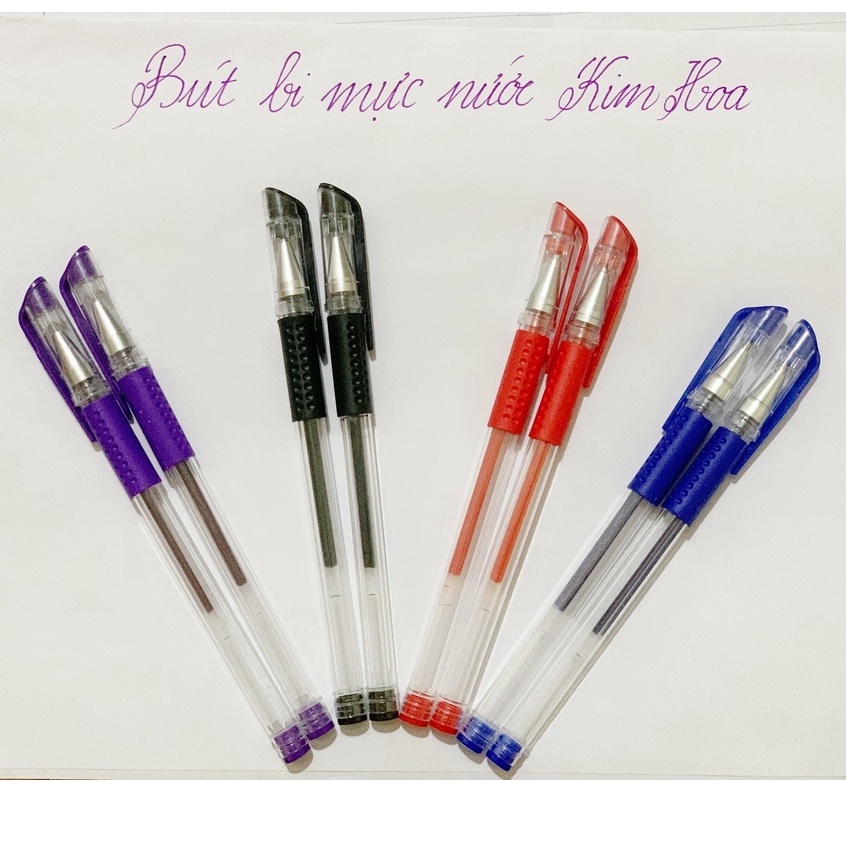 Bút mực gel nước đủ 4 màu mực: Tím, Xanh, Đen, Đỏ