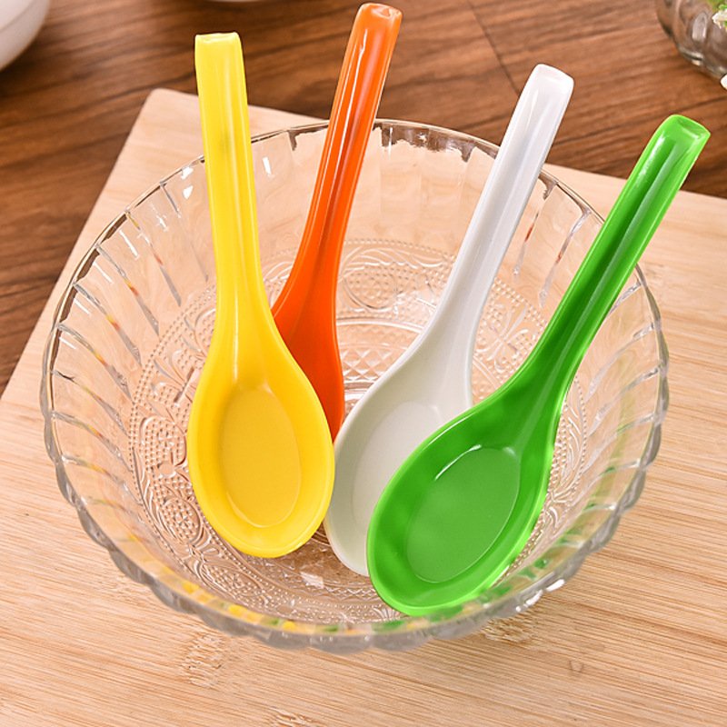 Muỗng cơm, soup cán dài bằng nhựa melamine nhiều màu cán móc chống trơn tuột