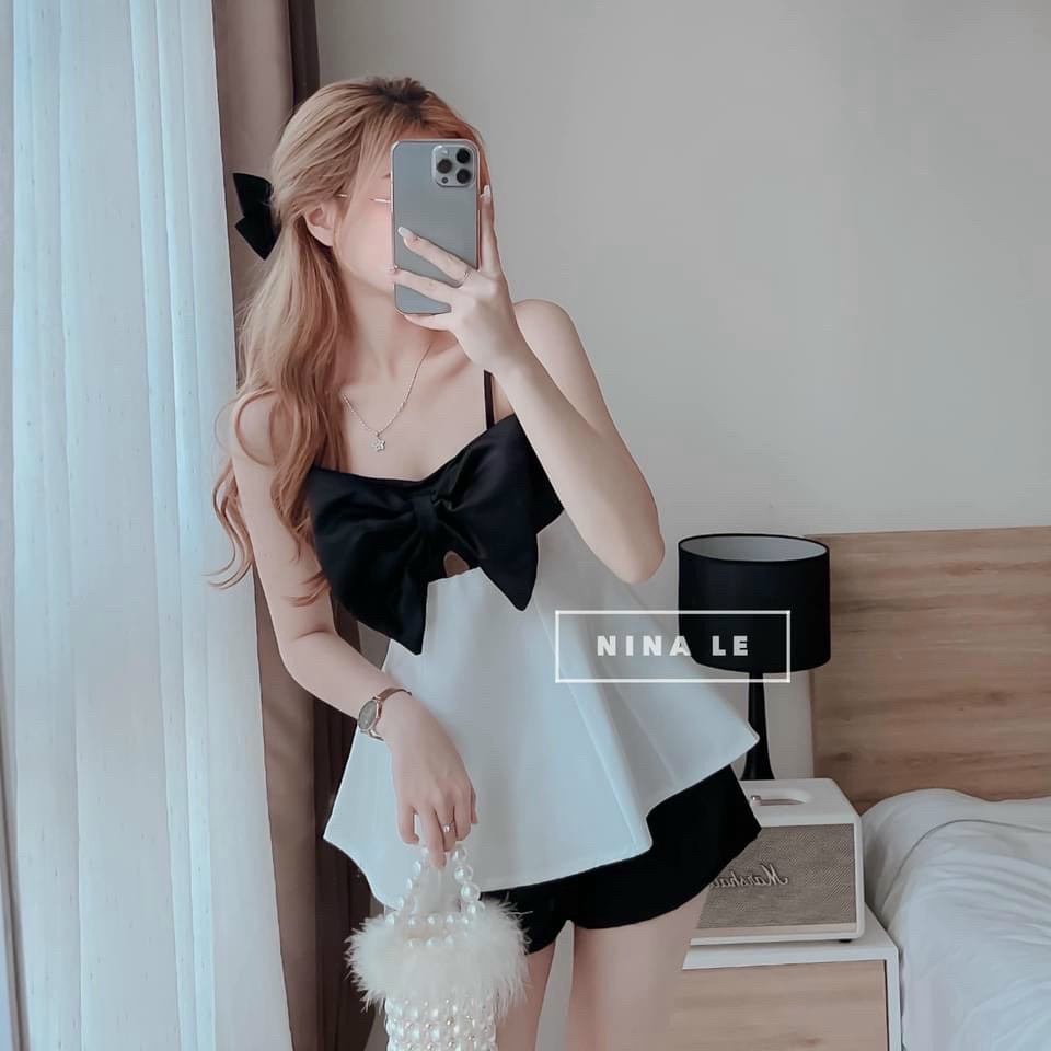 SÉT ÁO HAI DÂY NƠ NGỰC PHỐI QUẦN CẠP CAO XINH XẮN ĐÁNG YÊU