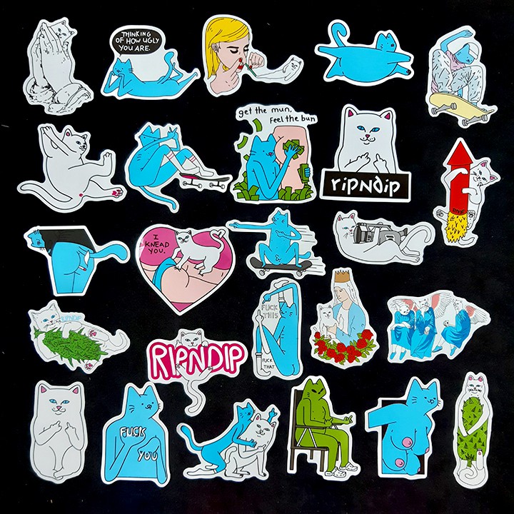 Bộ Sticker dán cao cấp chủ đề MÈO RIPNDIP - Dùng dán Xe, dán mũ bảo hiểm, dán Laptop...