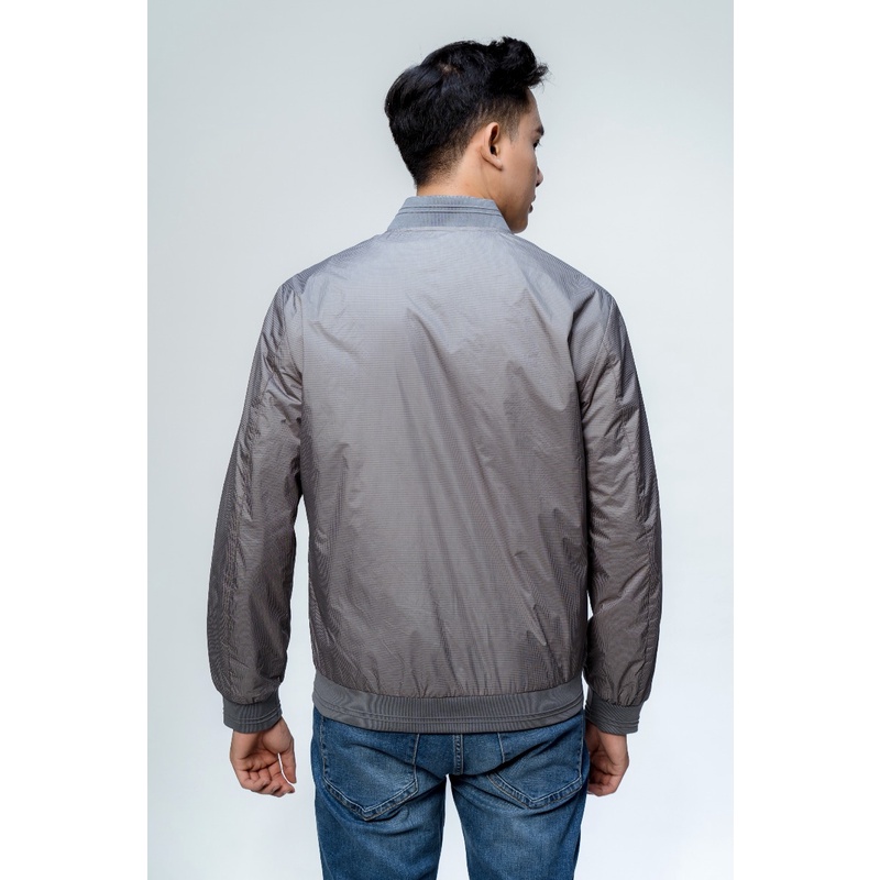 Áo Khoác Nam Owen JK61025 Jacket Dáng Bomber Màu Xám Kẻ Caro Trắng Cổ Tay Và Gấu Áo Bo Chun Tiện Lợi Chất Liệu Plyester