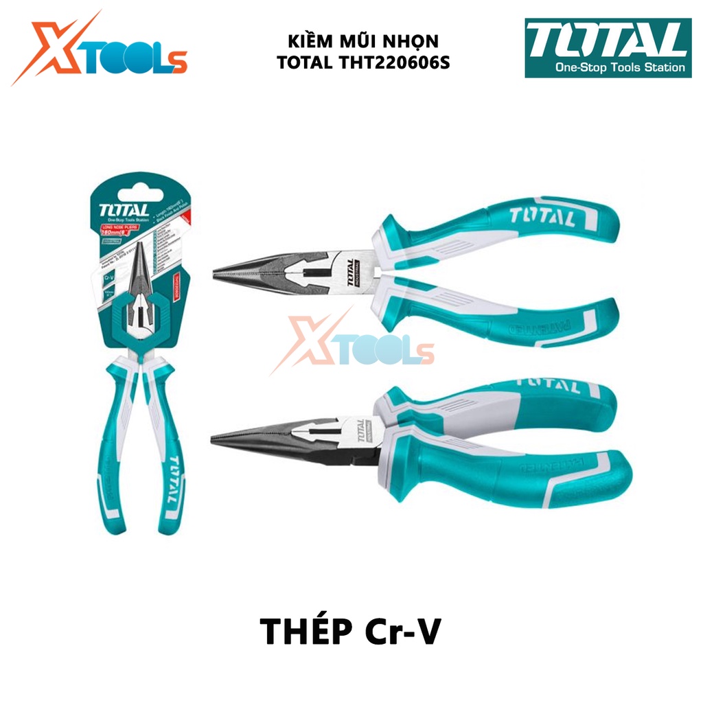 Kìm mũi nhọn cao cấp  TOTAL THT220606S | kềm mũi nhọn mỏ dài Kích thước 6 inch;/160mm,8inch, Chất liệu bằng thép CR-V, đ