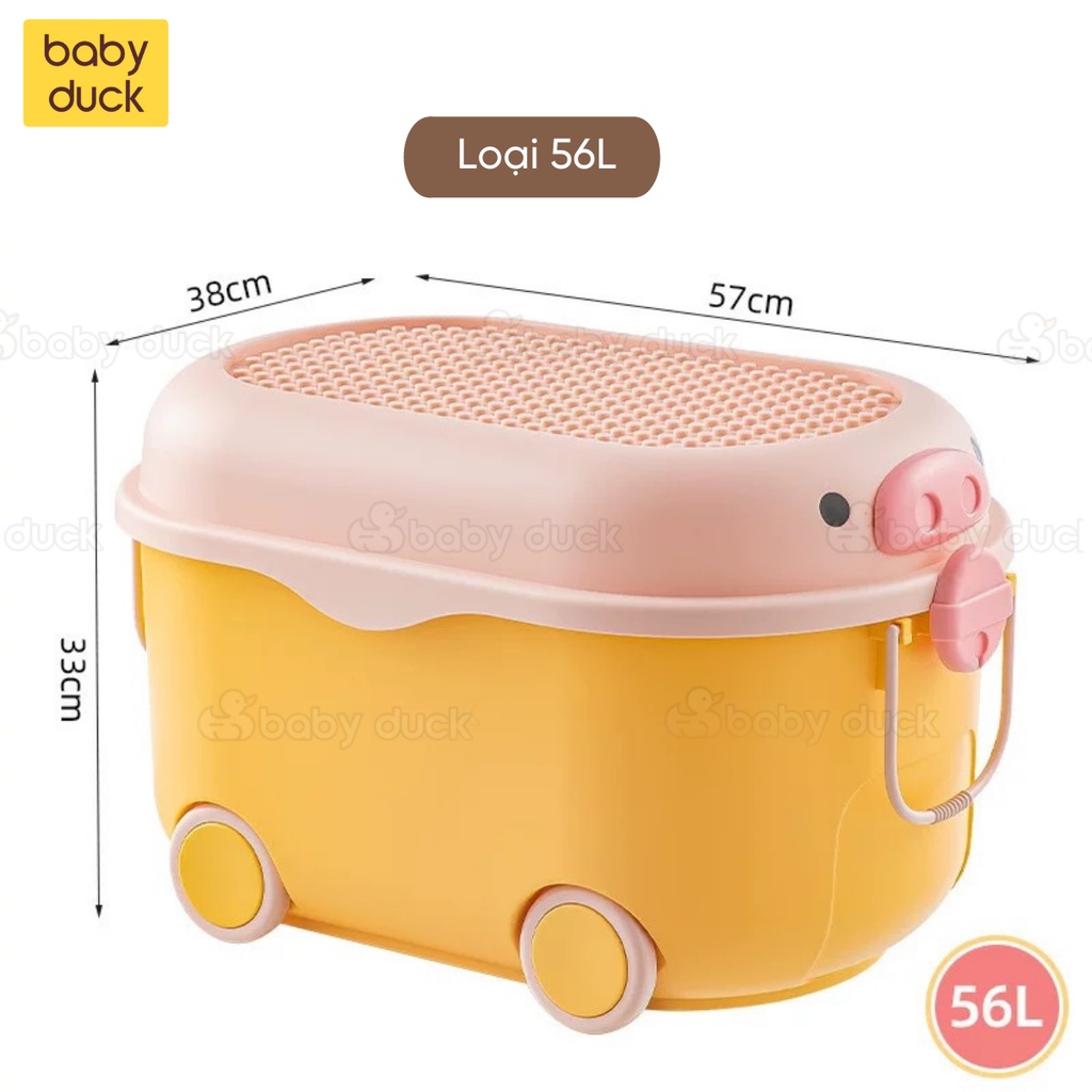 Hộp nhựa đựng đồ chơi hình vịt và lợn cute cho bé, hàng cao cấp 2 kích thước 38L và 56L có bánh xe, hộp để đồ đa năng