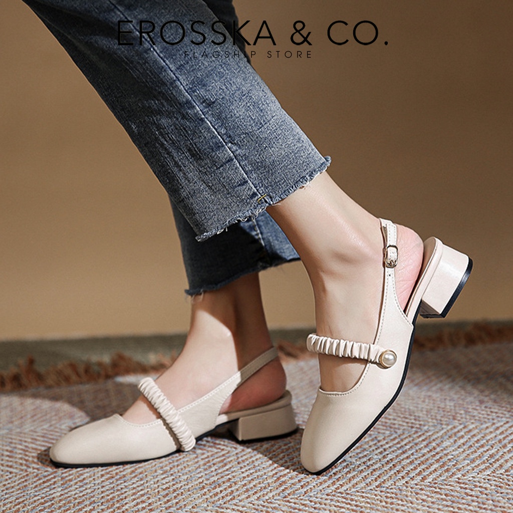 Erosska - Giày cao gót Erosska quai ngang nhúm ngọc cài hậu cao 3cm _ EL024