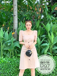 Bigsize Đầm cổ vuông phối túi D97