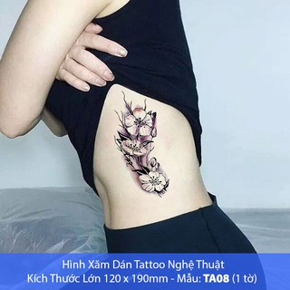 Hình Xăm Dán Tattoo Cao Cấp Hình Hoa Tờ Lớn 12x19cm - Mẫu TA08
