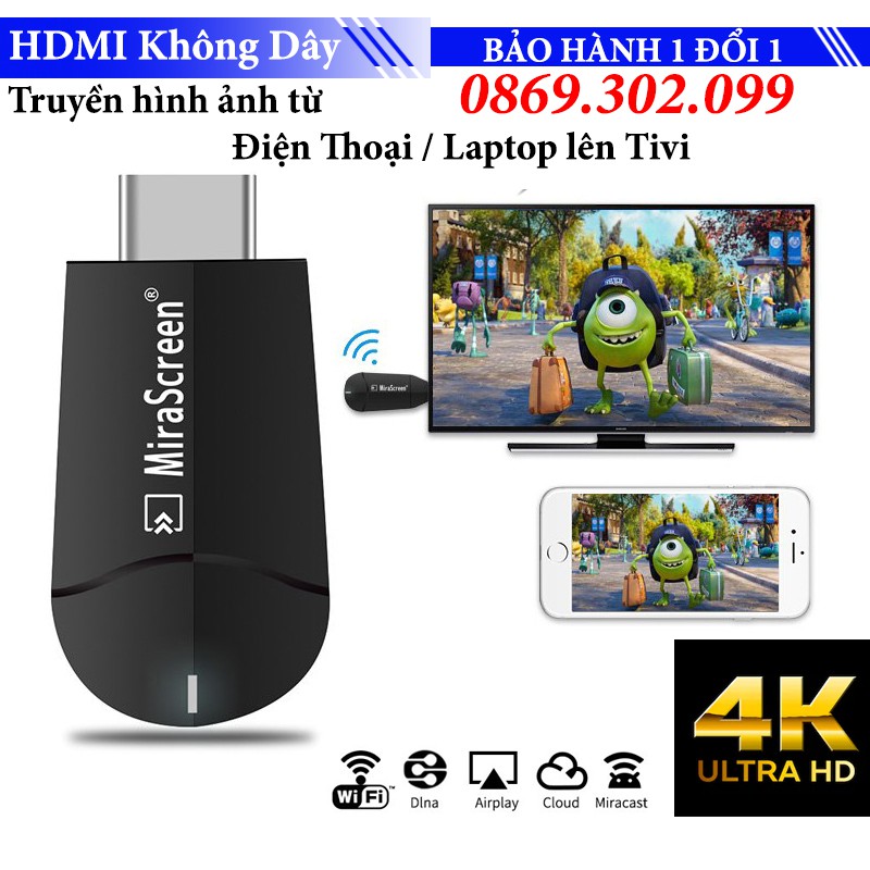 Thiết bị truyền hình ảnh từ điện thoại laptop máy tính bảng ipad iphone lên Tivi HDMI không dây Miracast K6