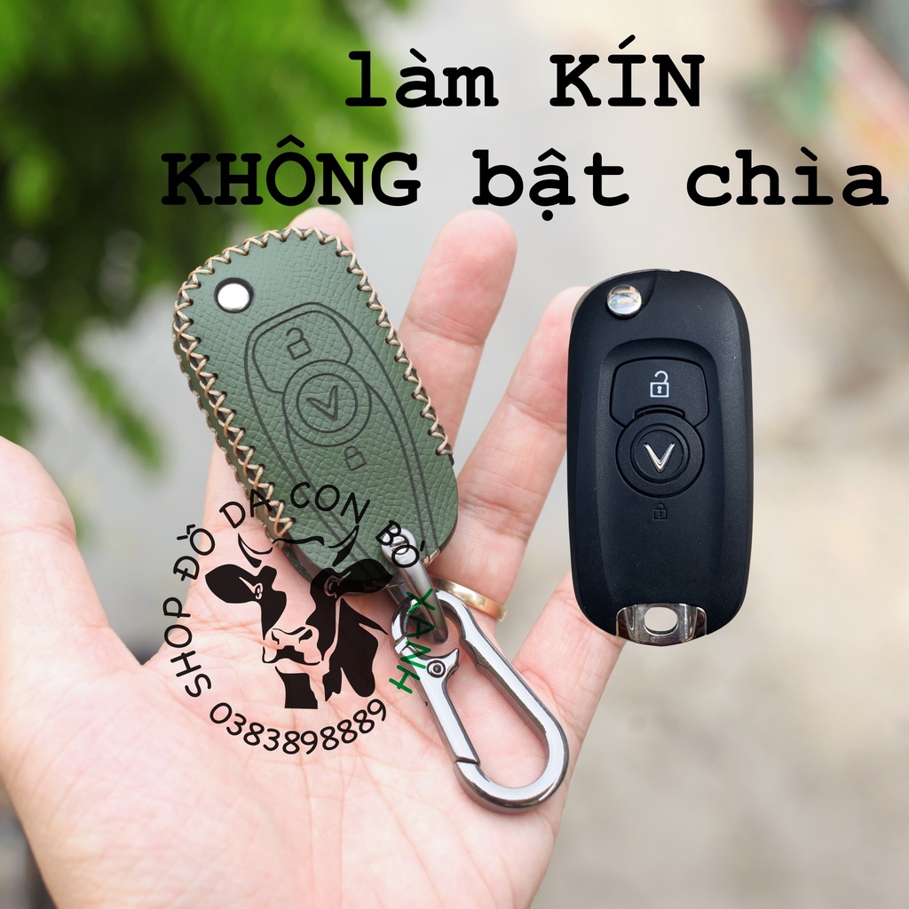 Bao da chìa khoá khâu KÍN Vinfast Fadil handmade da thật C008