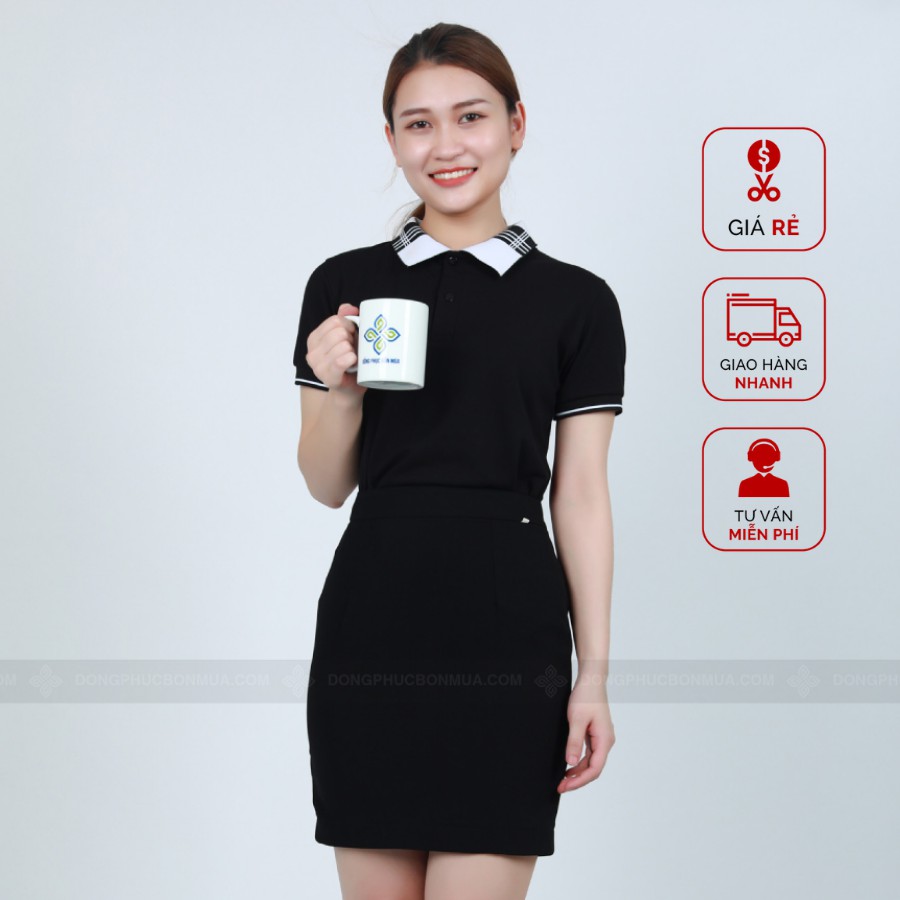 Áo Thun PoLo Đồng Phục Đen Phối Cổ Caro Thời Trang Bao Đẹp MIỄN PHÍ IN LOGO- Đồng Phục Bốn Mùa