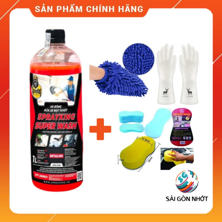 COMBO-Xà bông,nước rửa xe bọt tuyết Sprayking Super wash 1L (tỷ lệ pha phần mô tả)