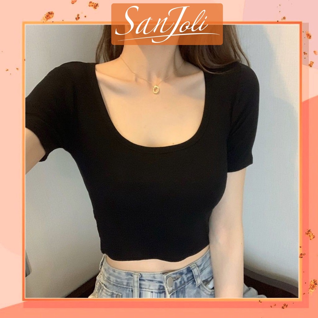 Áo Croptop Sexy LOKOSA Croptop Kiểu Ôm Body Cổ Vuông Tay Ngắn Đi Chơi Trắng Đen AO038