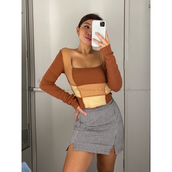 Áo tay dài F21 Ribbed Colorblock Crop Top VNXK