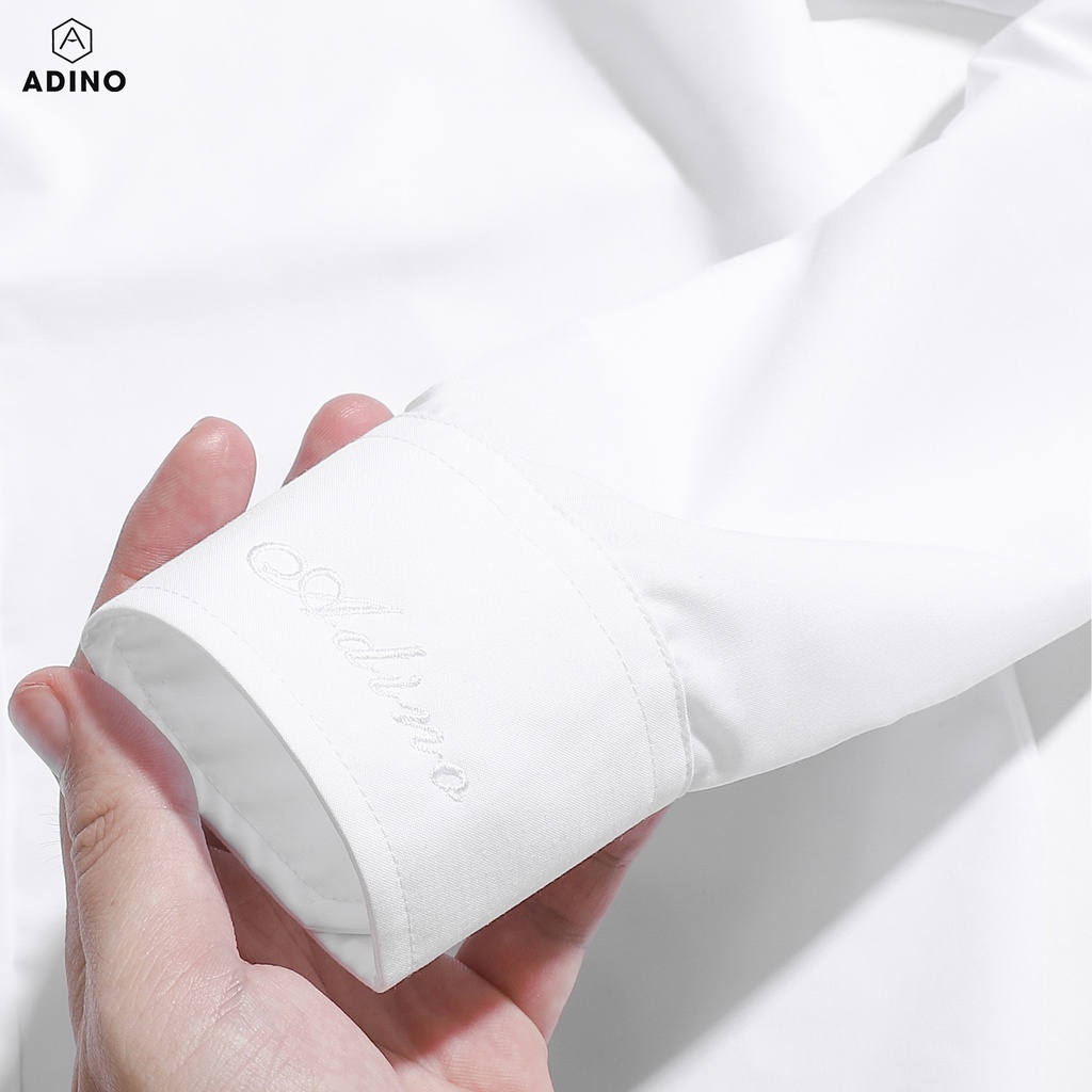 Áo sơ mi nam hàn quốc màu trắng tinh ADINO vải nến lụa sợi sồi mềm mịn dáng slimfit công sở hơi ôm trẻ trung SM02