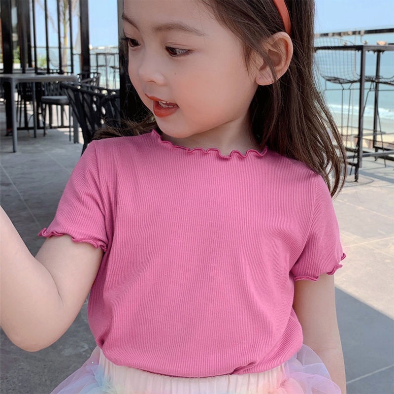Áo Thun Tay Ngắn Chất Lụa Lạnh Phong Cách Nhật Hàn Mới Dễ Phối Đồ Cho Bé Gái