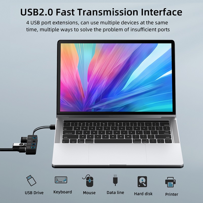 Bộ Chia 4 Cổng USB 2.0 Hub 2.0 2.0 Có Công Tắc Cho PC / Laptop