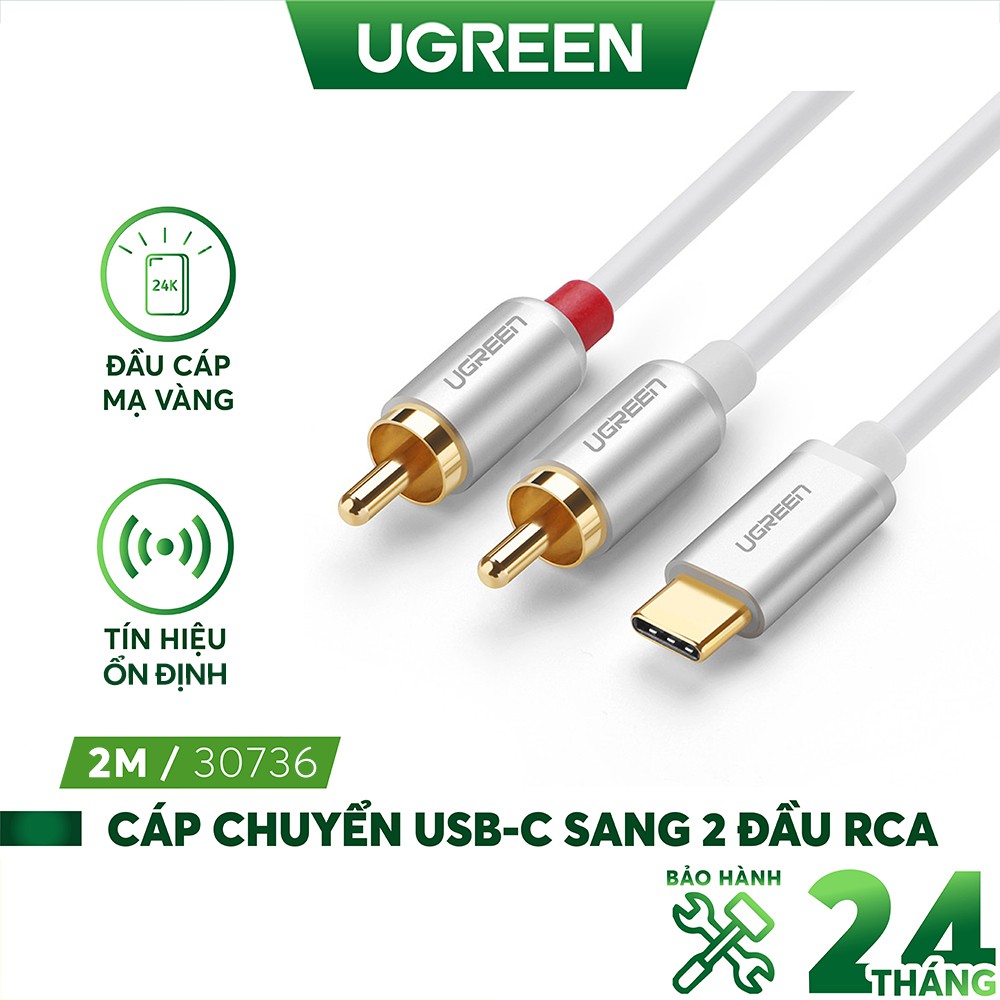 Cáp chuyển đổi USB type C sang 2 đầu hoa sen RCA dài 0.5m UGREEN US145