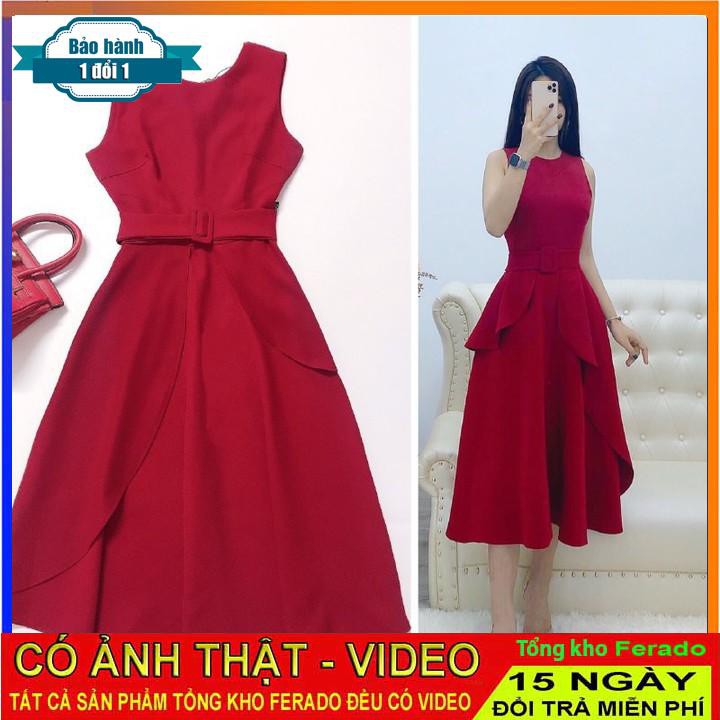 [ xả kho ] MiD Đầm đỏ nổi bật V1304 thắt đai eo Mie Design kèm ảnh thật