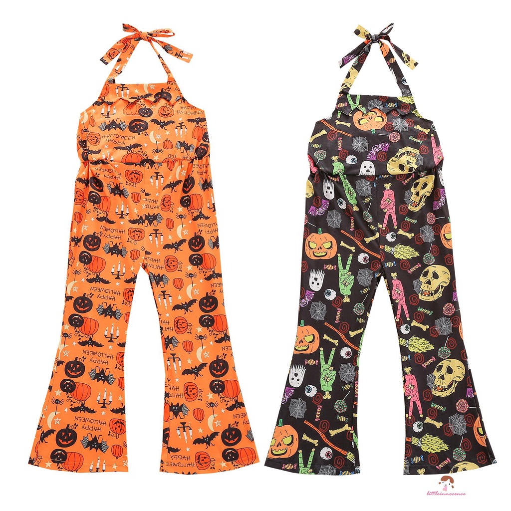 Quần Yếm In Họa Tiết Hoạt Hình Halloween Dành Cho Bé Gái (Màu Cam) (Màu Đen)