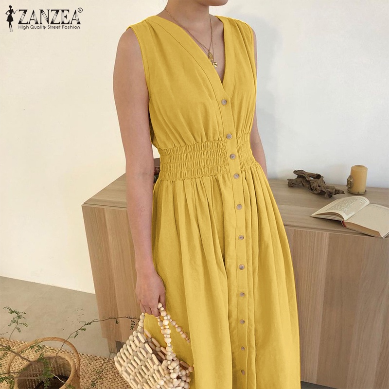 Đầm maxi ZANZEA không tay cổ chữ V thời trang dành cho nữ