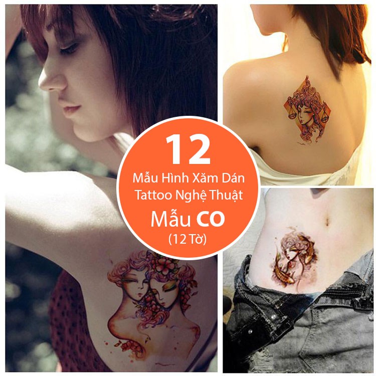 Bộ 12 Mẫu Hình Xăm Dán Tattoo 12 Cung Hoàng Đạo Cao Cấp Combo 12 Tờ Lớn 105 x 145mm - Mẫu CO