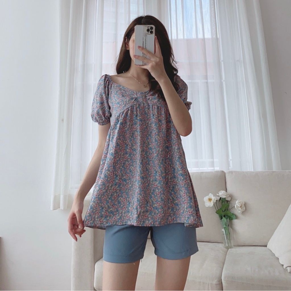 Bộ đồ bầu cộc tay M346 chất lụa hoa freesize từ 45 đến 70kg