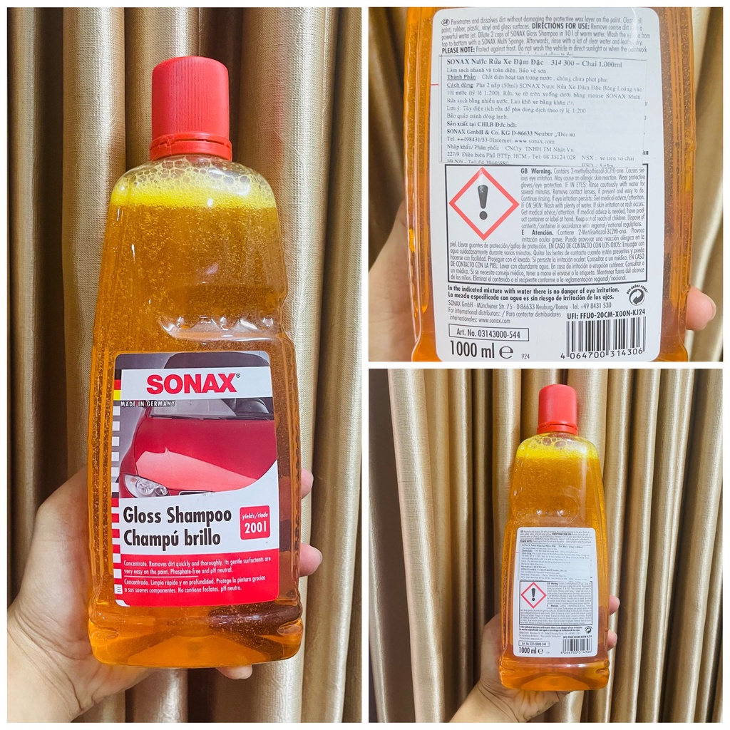 COMBO Nước rửa xe đậm đặc Sonax Gloss Shampoo 1L - sạch sáng bóng, CHÍNH HÃNG