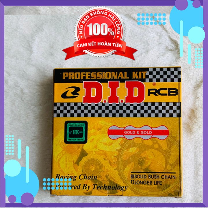 NSD RẺ BÈO Nhông sên dĩa DID loại hộp cao cấp, màu vàng không bay màu, cho xe Ex135 Sirius, Wave, Dream, Jupiter, Future