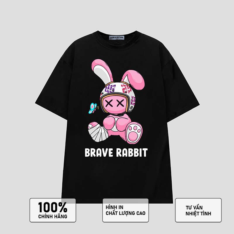 Áo thun nam nữ unisex tay lỡ BRAVE RABBIT, áo phông cotton form rộng oversize