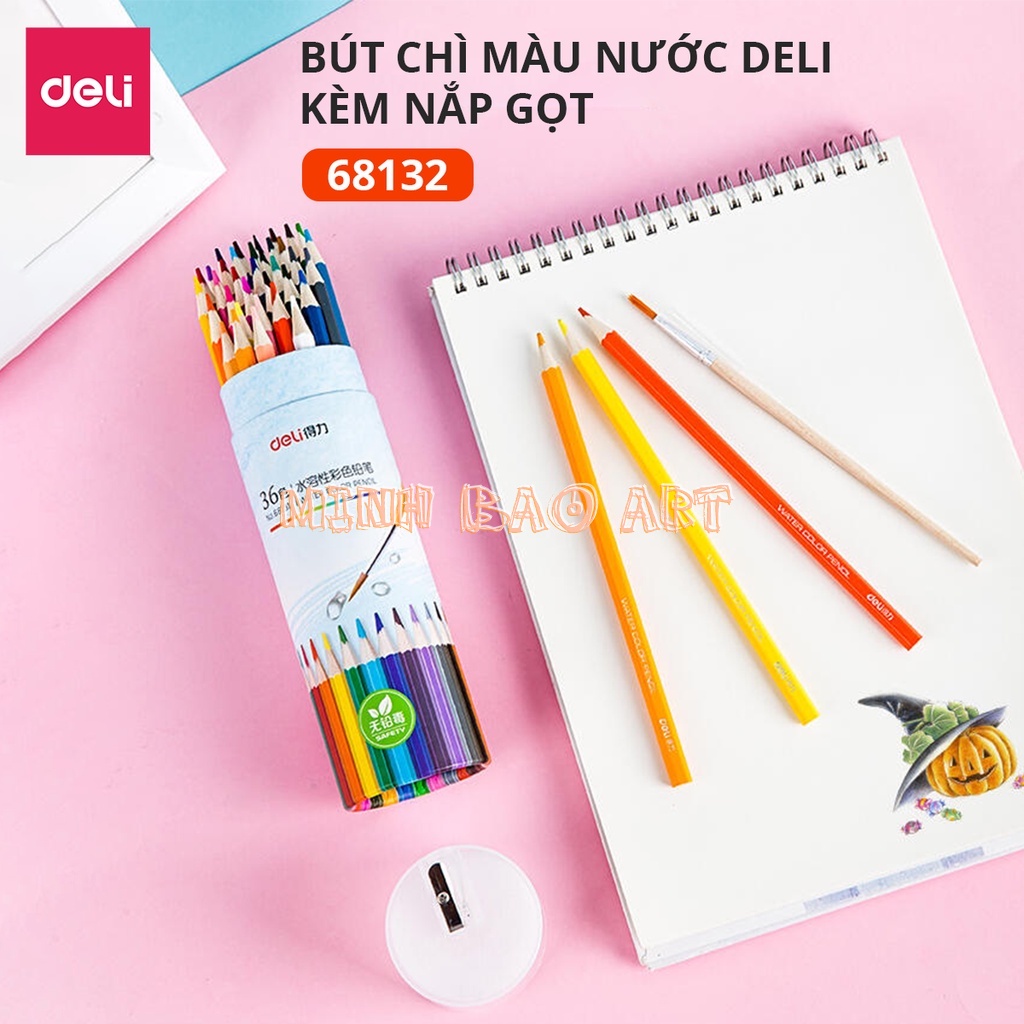 BÚT CHÌ MÀU NƯỚC DELI CAO CẤP DẠNG CỐC 12/24/36/48 MÀU