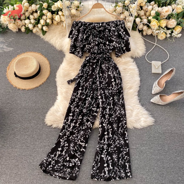 Jumpsuit chiffon Ống Rộng Họa Tiết Hoa Kiểu Hàn Quốc Mới