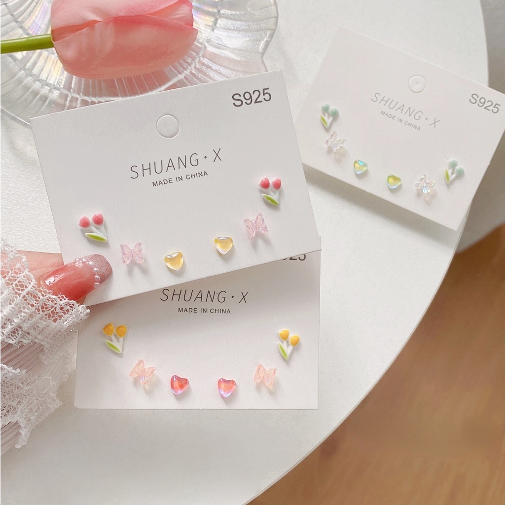 Bông Tai Hình Hoa Tulip Đính Pha Lê Phong Cách Hàn Quốc Lãng Mạn Cao Cấp