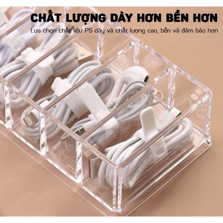 Hộp Đựng Cáp Dữ Liệu, Phụ Kiện Trên Bàn Làm Việc Chia 8 Ngăn Trong Suốt