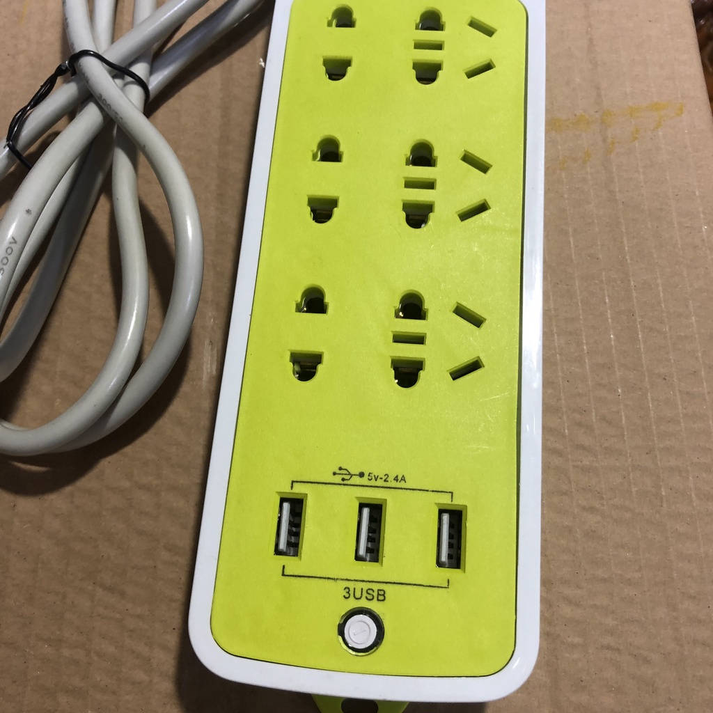 Ổ cắm điện đa năng có cổng usb sạc pin chuyển đổi thông minh chống giật phích dây dài 1m3 với 6 ổ cắm cùng 3 khe cắm USB